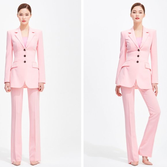 100% silk pink suit set by Korean luxury fashion brand Avouavou - Picture 1 of 4